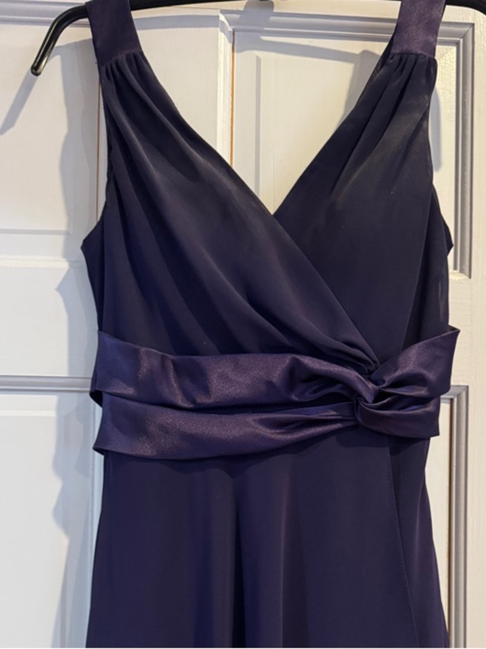 Evan Picone Plum Satin-Waist V-Neck Maxi Dress